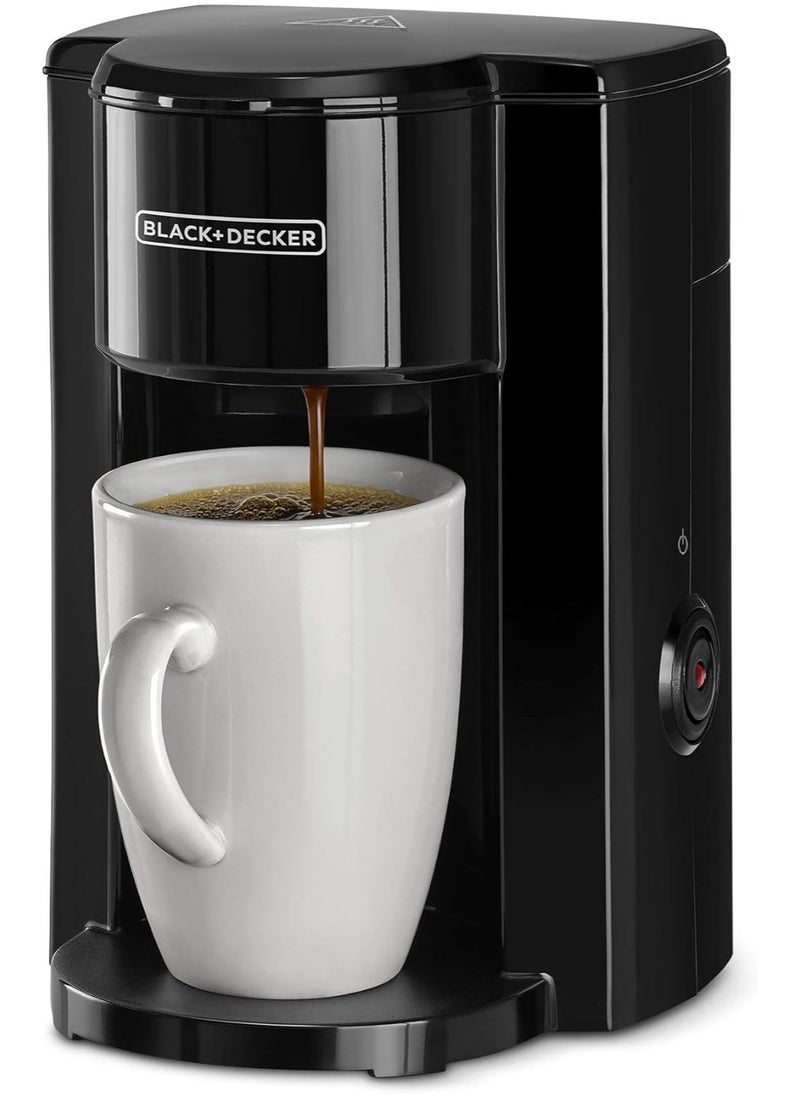 BLACK&DECKER Coffee Maker, 350W, 125ml Water Tank, Compact One-Cup Coffee Machine with Ceramic Mug, Auto Shut-Off, Durable Nylon Filter, One-Button Control, For Drip Espresso, Black  - Image 1