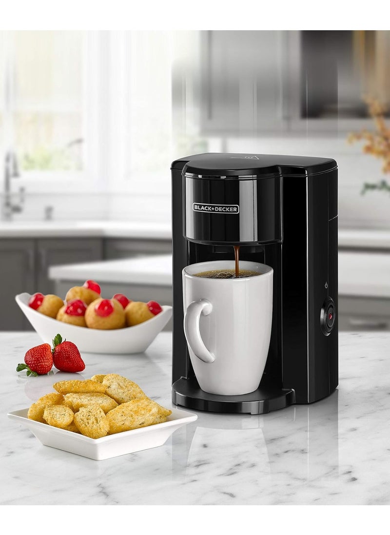 BLACK&DECKER Coffee Maker, 350W, 125ml Water Tank, Compact One-Cup Coffee Machine with Ceramic Mug, Auto Shut-Off, Durable Nylon Filter, One-Button Control, For Drip Espresso, Black  - Image 3