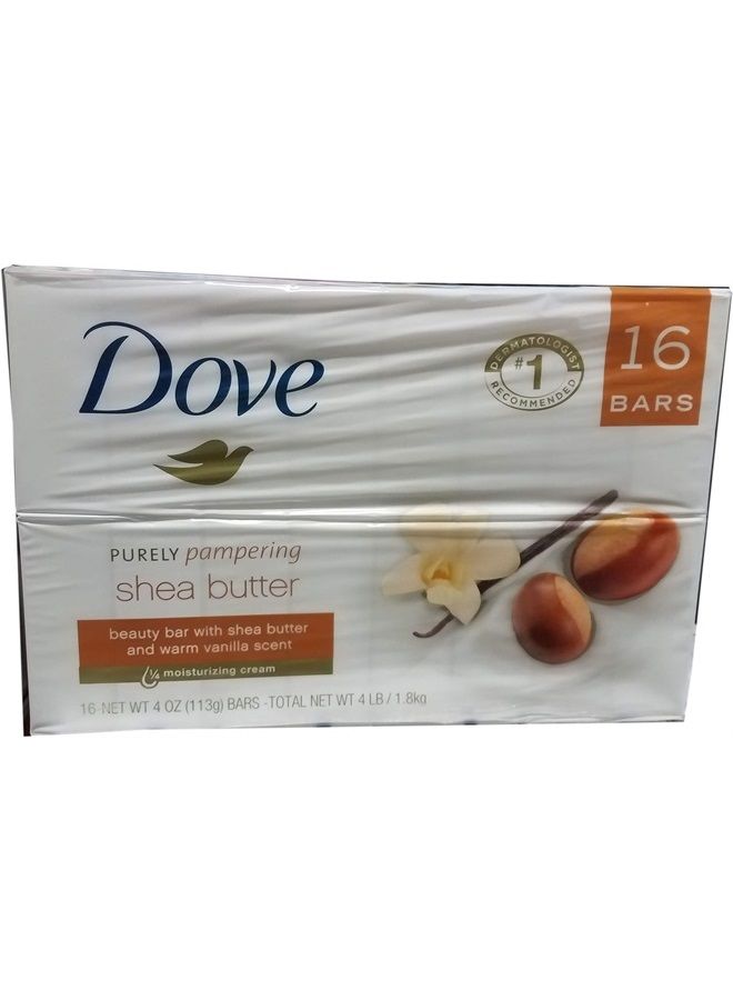 Dove Purely Pampering 16-4 OZ Shea Butter Bar Soaps, Warm Vanilla Scent, 64 OZ, White