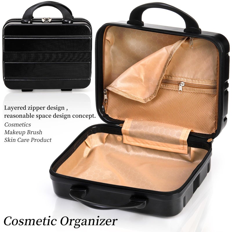 Acshio Mini Hard Shell Cosmetic Travel Case, 12 Inch Small Portable Makeup Train Case with Elastic Band Handle, Pressure-proof ABS Carrying Suitcase Toiletry Box for Travel, Camping, Black - Image 4