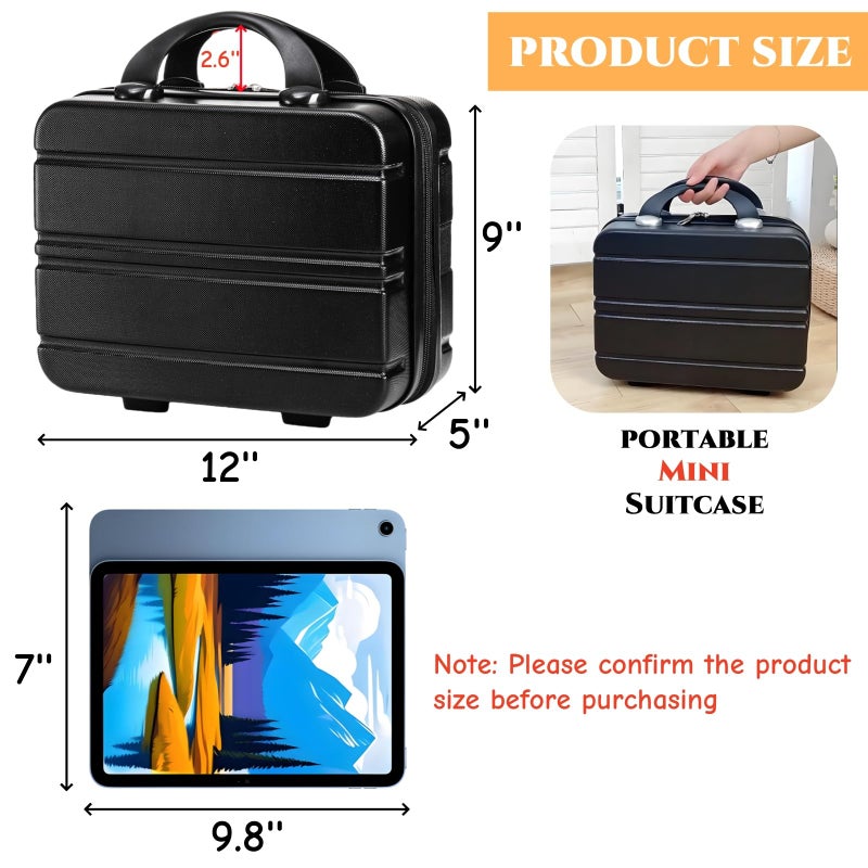 Acshio Mini Hard Shell Cosmetic Travel Case, 12 Inch Small Portable Makeup Train Case with Elastic Band Handle, Pressure-proof ABS Carrying Suitcase Toiletry Box for Travel, Camping, Black - Image 2