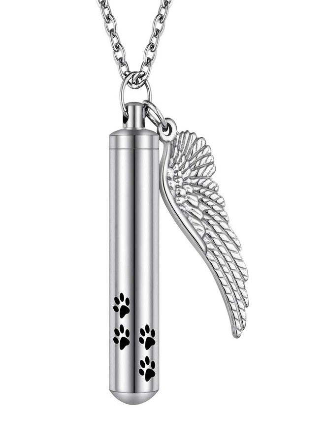 abooxiu Cylinder Cremation Necklace for Pet Ashes Urn Necklace with Angel Wing Pet Paw Ashes Necklace for Dog/Cat Pet Memorial Keepsake Jewelry - Image 1