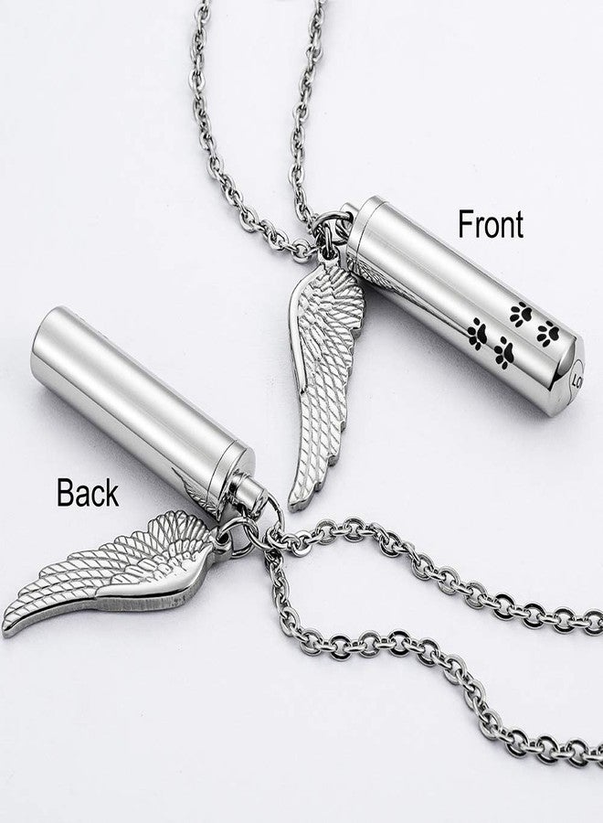 abooxiu Cylinder Cremation Necklace for Pet Ashes Urn Necklace with Angel Wing Pet Paw Ashes Necklace for Dog/Cat Pet Memorial Keepsake Jewelry - Image 2