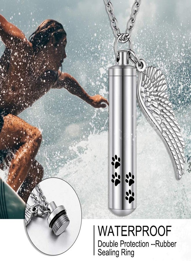 abooxiu Cylinder Cremation Necklace for Pet Ashes Urn Necklace with Angel Wing Pet Paw Ashes Necklace for Dog/Cat Pet Memorial Keepsake Jewelry - Image 4