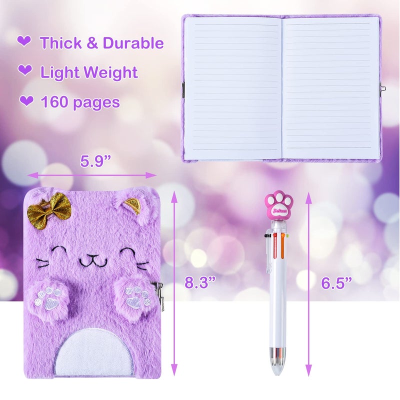 PJDRLLC Diary for Girls with Lock and Keys, Kids Journal Travel Notebook for Writing, Cute Secret Diary with Multicolored Pen, Stickers, Bracelet, Practical Gift for Birthday, Easter (A Cute Cat) - Image 4
