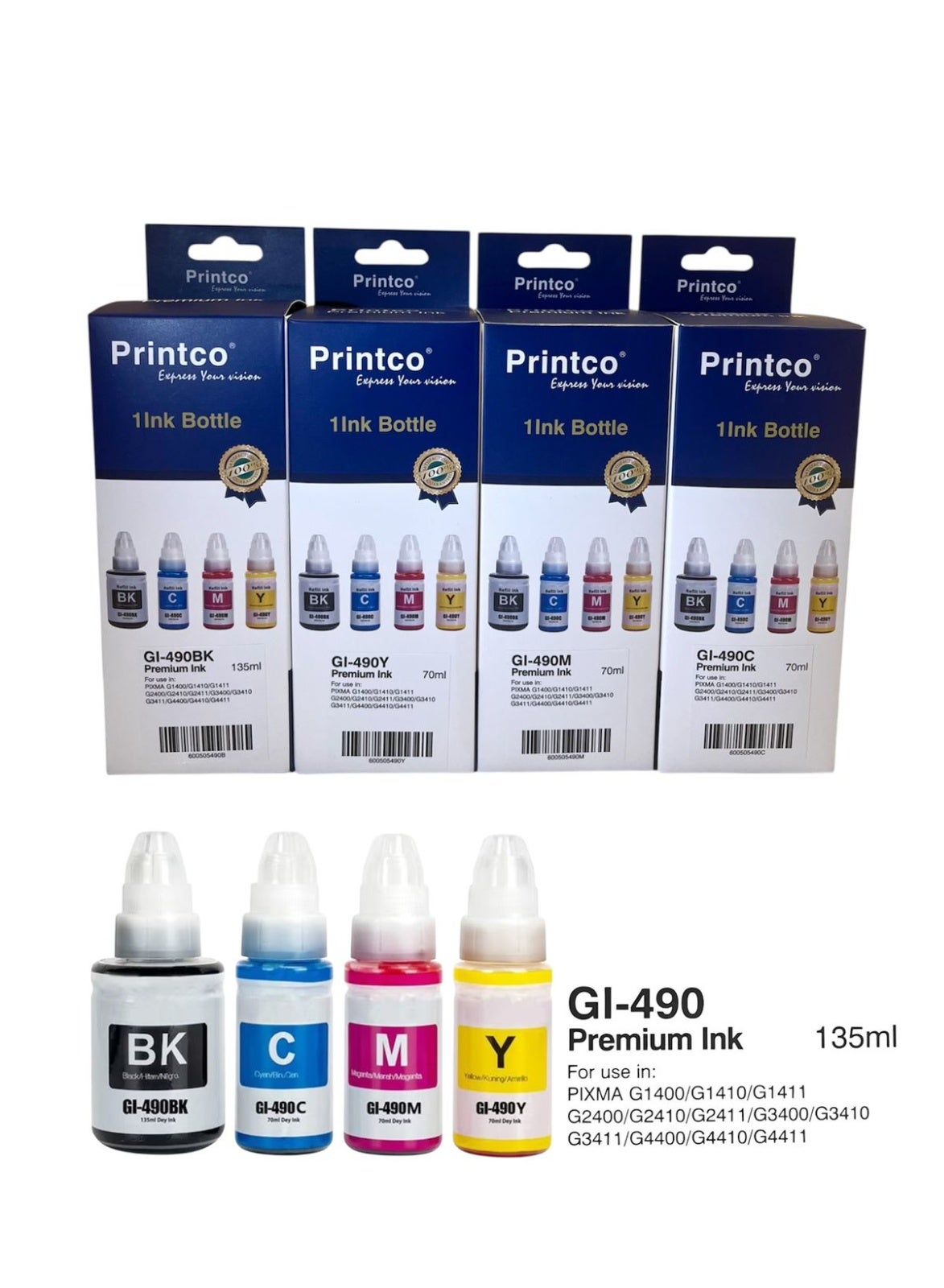 Printco 6005 Premium ink GI-490C black, cyan, magenta, yellow | Best ...