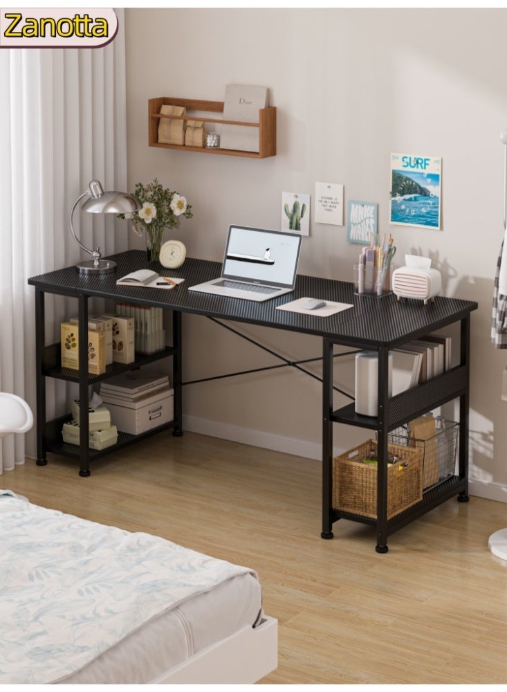 Zanotta 150*55*75cm Spacious Desktop Office Table Gaming Table with Convertible Bookshelves & CPU Holder, Computer Table with Carbon Fiber Surface, X-Brace Support for Home Office Gaming Black - Image 1