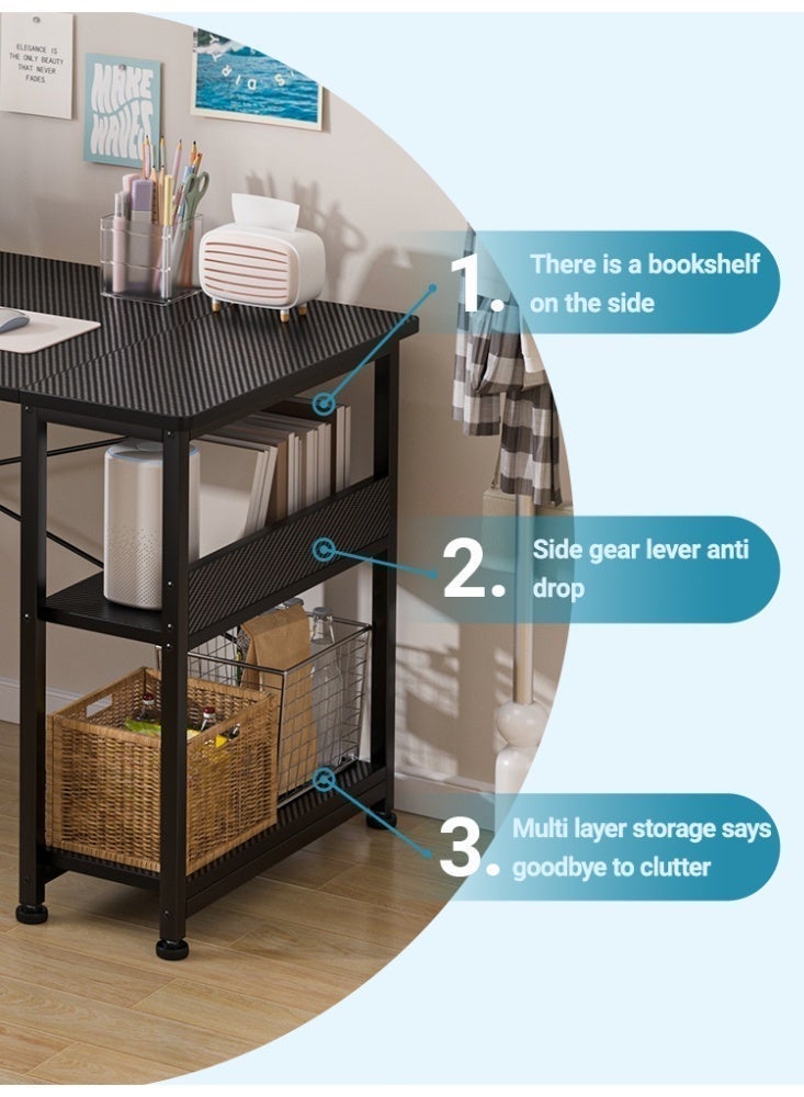 Zanotta 150*55*75cm Spacious Desktop Office Table Gaming Table with Convertible Bookshelves & CPU Holder, Computer Table with Carbon Fiber Surface, X-Brace Support for Home Office Gaming Black - Image 5