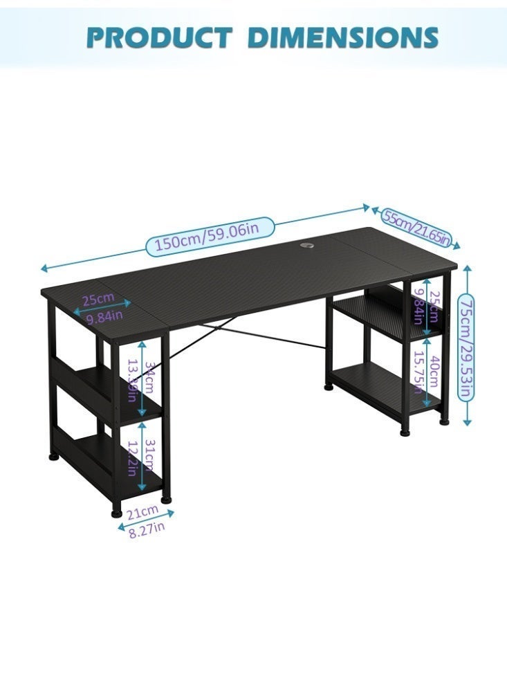 Zanotta 150*55*75cm Spacious Desktop Office Table Gaming Table with Convertible Bookshelves & CPU Holder, Computer Table with Carbon Fiber Surface, X-Brace Support for Home Office Gaming Black - Image 4