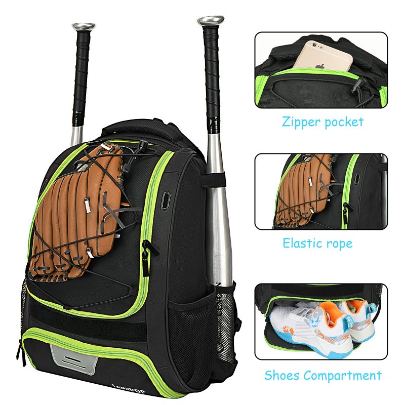 LARIPOP Youth Baseball Bat Backpack with Fence Hook, Separate Shoe Compartment, Waterproof Storage Bag for Bats, Helmet, Gloves, Cleats, Ideal for Baseball, Softball & T-Ball Players - Image 5