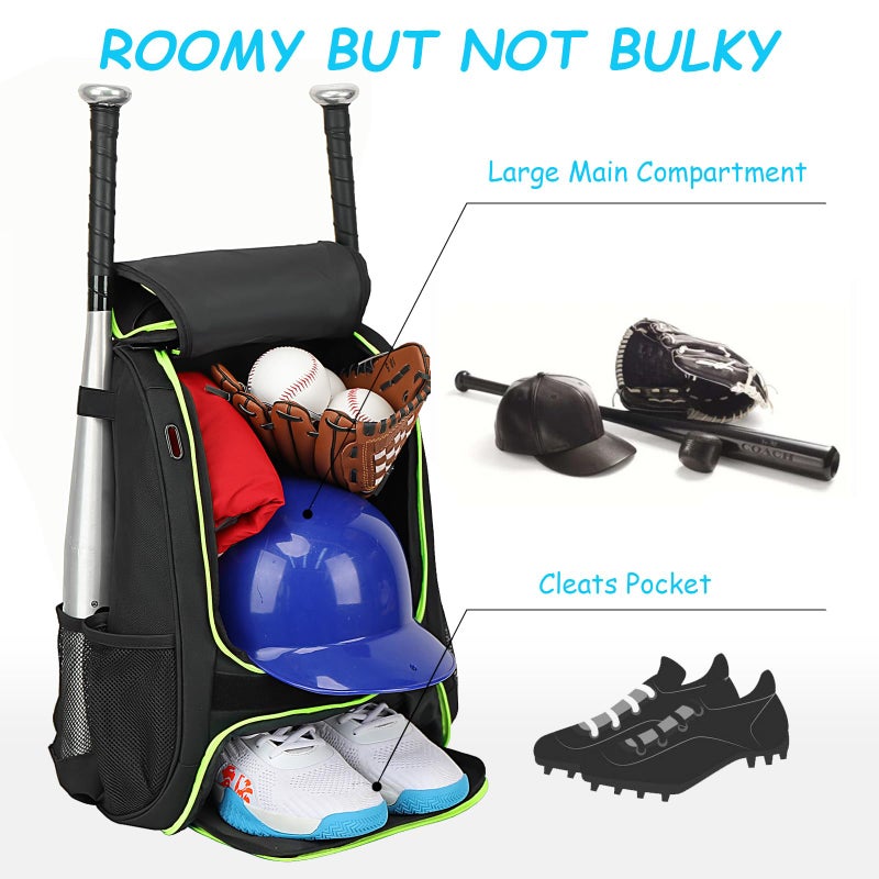 LARIPOP Youth Baseball Bat Backpack with Fence Hook, Separate Shoe Compartment, Waterproof Storage Bag for Bats, Helmet, Gloves, Cleats, Ideal for Baseball, Softball & T-Ball Players - Image 2