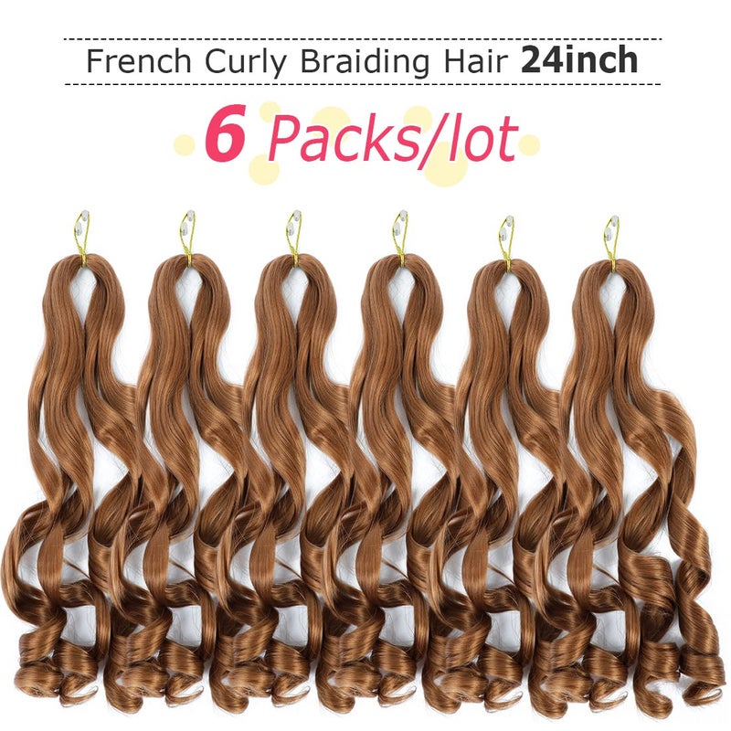 WIPPORYA Pre Stretched French Curly Braiding Hair 24 Inch 6Pcs Loose Wave Bouncy Braiding Hair Pre Stretched 100g/pack Yaki Curly Hair for Black Women Hair Extensions (#30) - Image 2