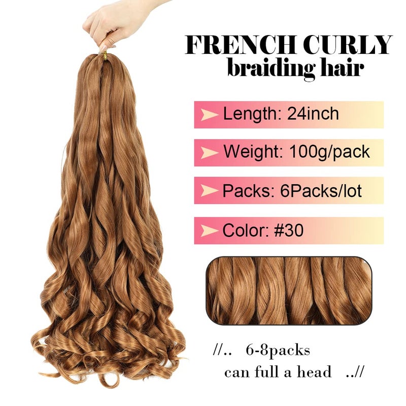 WIPPORYA Pre Stretched French Curly Braiding Hair 24 Inch 6Pcs Loose Wave Bouncy Braiding Hair Pre Stretched 100g/pack Yaki Curly Hair for Black Women Hair Extensions (#30) - Image 3
