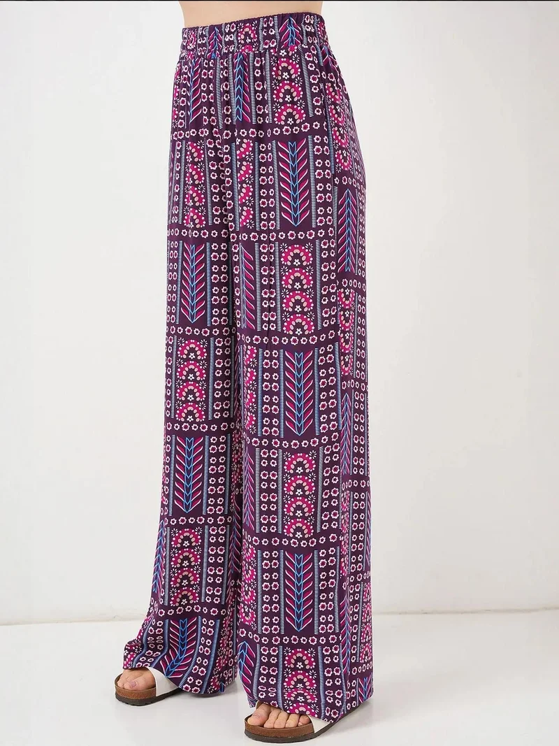 بيغ دارت بنطلون بالازو مخطط هندسي بخصر مرتفع من