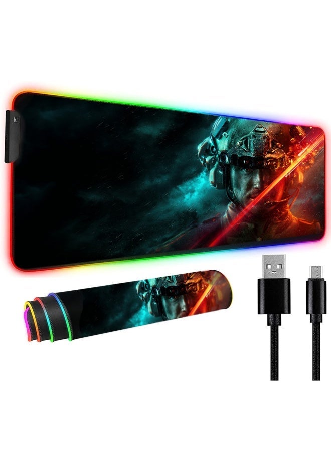 تيكتيكس قاعدة ماوس العاب RGB كبيرة مع اضاءة LED، قاعدة كيبورد للالعاب للمكتب، قاعدة مطاطية غير قابلة للانزلاق، قاعدة ماوس كبيرة للاعبين، 31.5 × 11.8 انش، ساحة المعركة - Image 1