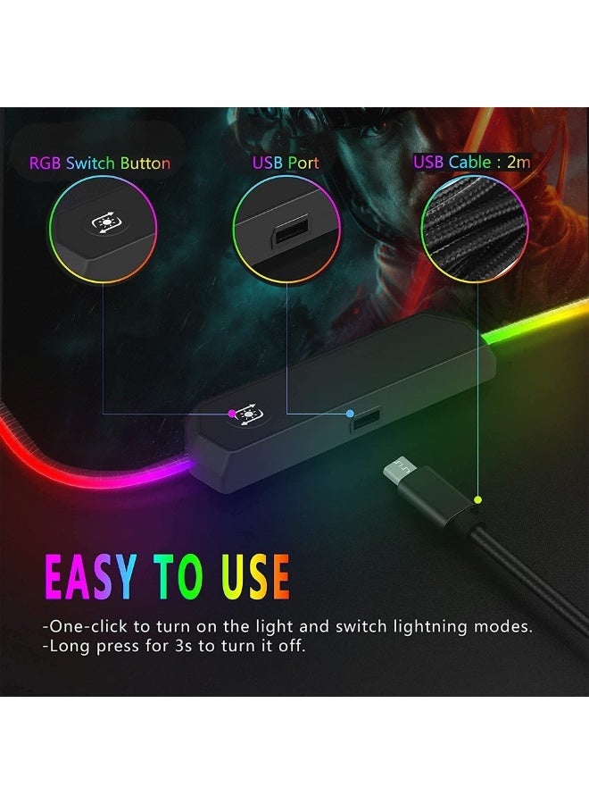 تيكتيكس قاعدة ماوس العاب RGB كبيرة مع اضاءة LED، قاعدة كيبورد للالعاب للمكتب، قاعدة مطاطية غير قابلة للانزلاق، قاعدة ماوس كبيرة للاعبين، 31.5 × 11.8 انش، ساحة المعركة - Image 3