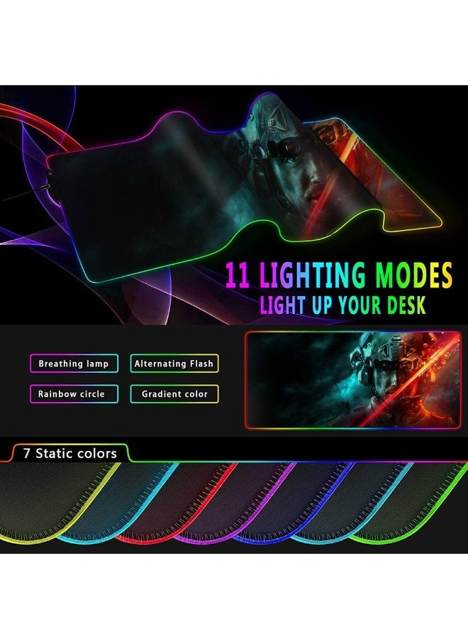 تيكتيكس قاعدة ماوس العاب RGB كبيرة مع اضاءة LED، قاعدة كيبورد للالعاب للمكتب، قاعدة مطاطية غير قابلة للانزلاق، قاعدة ماوس كبيرة للاعبين، 31.5 × 11.8 انش، ساحة المعركة - Image 2