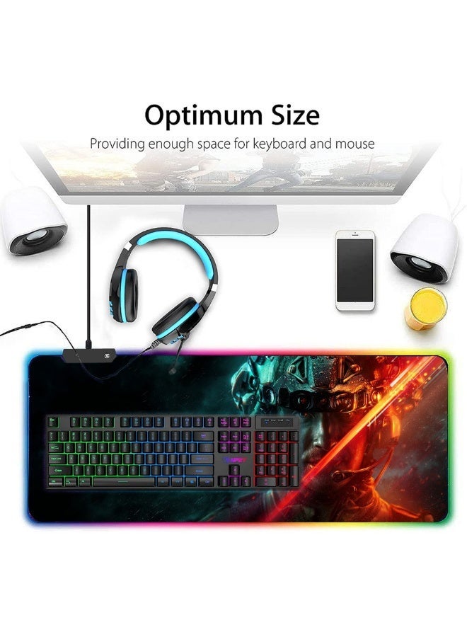 تيكتيكس قاعدة ماوس العاب RGB كبيرة مع اضاءة LED، قاعدة كيبورد للالعاب للمكتب، قاعدة مطاطية غير قابلة للانزلاق، قاعدة ماوس كبيرة للاعبين، 31.5 × 11.8 انش، ساحة المعركة - Image 5