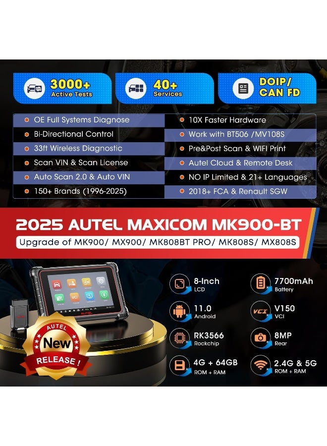 Autel Autel Scanner MaxiCOM MK900BT: 2025 8in MK900-BT Bidirectional Scan Tool  - Image 2