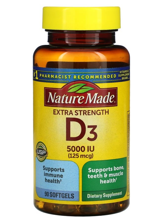 Nature Made D3 Extra Strength 125 mcg (5000 IU) 90 Softgels 
