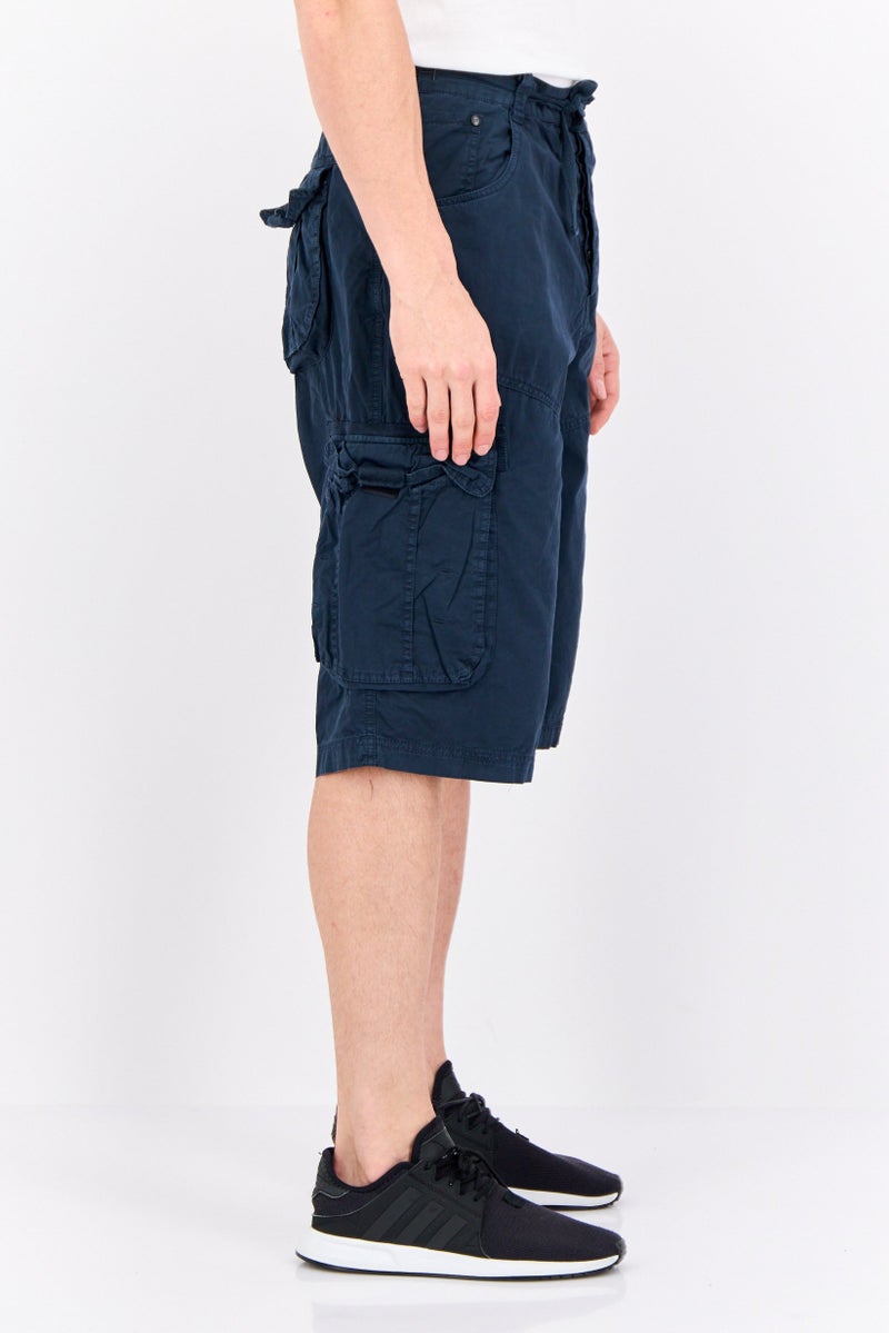 CROSSHATCH Men Brand Logo Cargo Shorts, Navy - Image 2