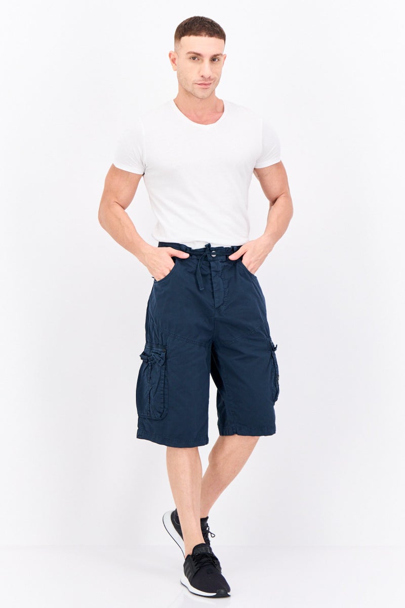 CROSSHATCH Men Brand Logo Cargo Shorts, Navy - Image 4