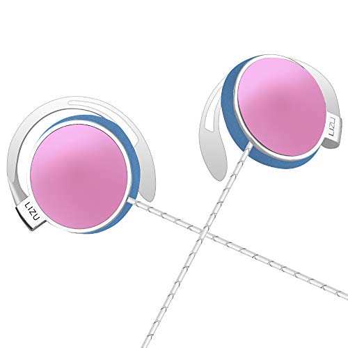 leqingchun Clip Type Earphones，Portable Stereophone Headphones,with Microphone and Call Controller Stereo Earphones,Suitable for Compatible with 3.5mm iPhone, Android Mobile Phone Pink - Image 1