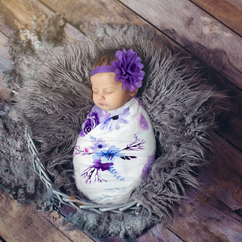 R HORSE Newborn Baby Swaddle Blankets Headband Sets Including 2 Pack of Floral Pattern Receiving Blanket & Headband for Baby Shower Newborn Gift (0-3 Months) - Image 3