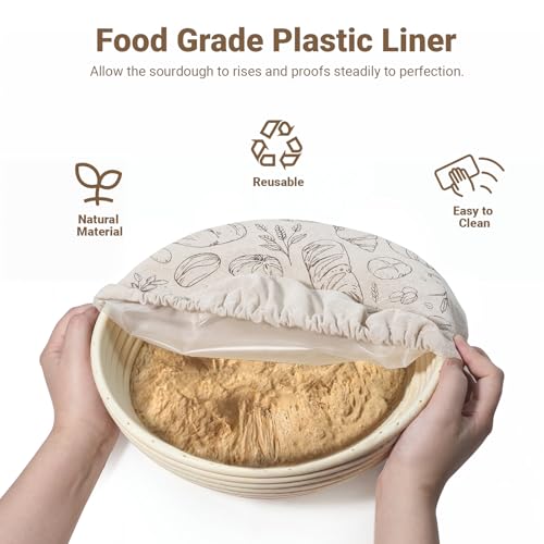 Verigud 2 Pack 12″ Bowl Covers for Bread Proofing with Plastic Liner, Reusable Shower Caps for Sourdough Rising - Image 2