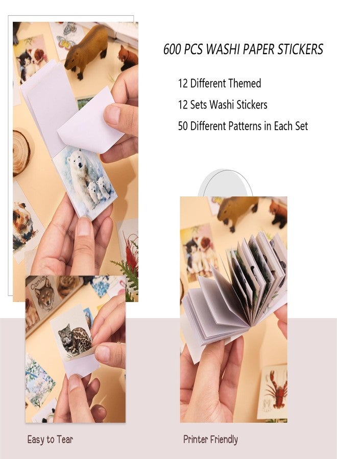 emmoolife 12 Sets 600 Sheets Washi Stickers Book for Journaling, Animal Style Sticker Set, Perfect for Kids, Unfoldable - Image 5