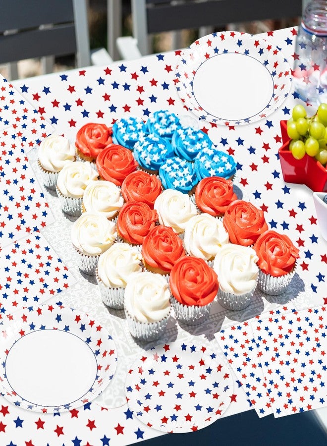 Quera 92 PCS 4th of July Decorations,Patriotic Plates and Napkins,Disposable Fourth of July Paper Plate and Napkin Tablecloth,Red Blue Stars Party Tableware Set for Independence Day & Memorial Day - Image 5