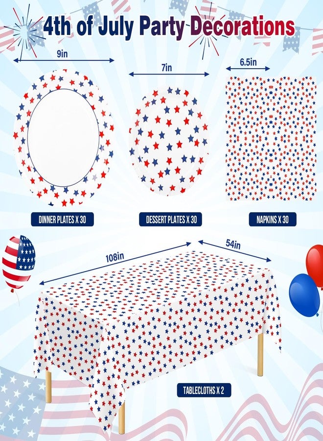 Quera 92 PCS 4th of July Decorations,Patriotic Plates and Napkins,Disposable Fourth of July Paper Plate and Napkin Tablecloth,Red Blue Stars Party Tableware Set for Independence Day & Memorial Day - Image 2