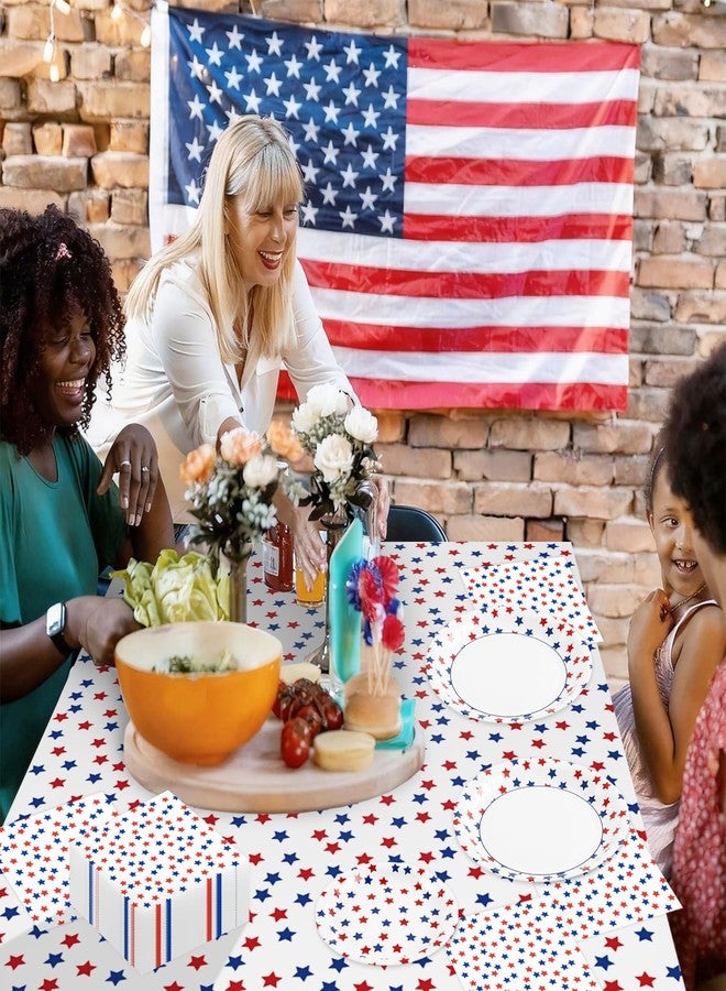 Quera 92 PCS 4th of July Decorations,Patriotic Plates and Napkins,Disposable Fourth of July Paper Plate and Napkin Tablecloth,Red Blue Stars Party Tableware Set for Independence Day & Memorial Day - Image 4