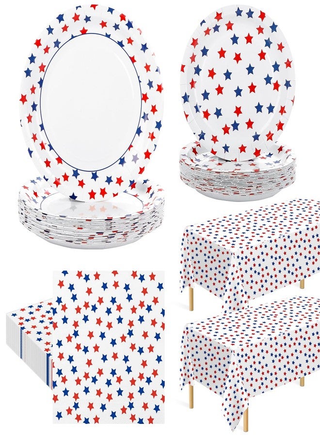 Quera 92 PCS 4th of July Decorations,Patriotic Plates and Napkins,Disposable Fourth of July Paper Plate and Napkin Tablecloth,Red Blue Stars Party Tableware Set for Independence Day & Memorial Day - Image 1