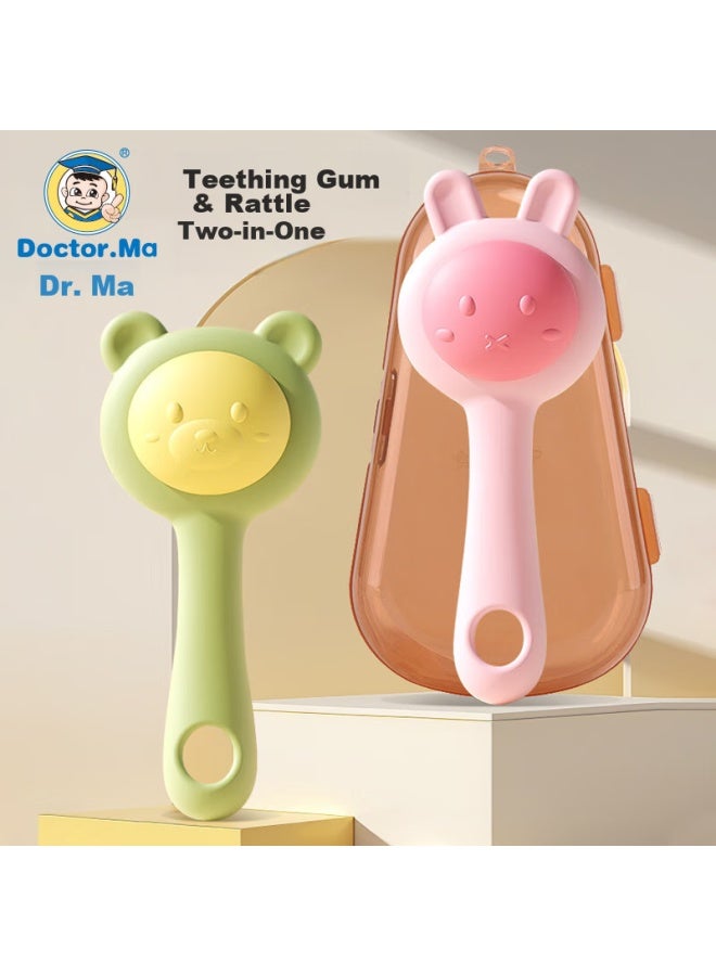 Doctor Ma Dr. Ma Baby Teether, Rattle, Silicone, Chewable, Teething Toy, Oral Stage Toy, Green - Image 1