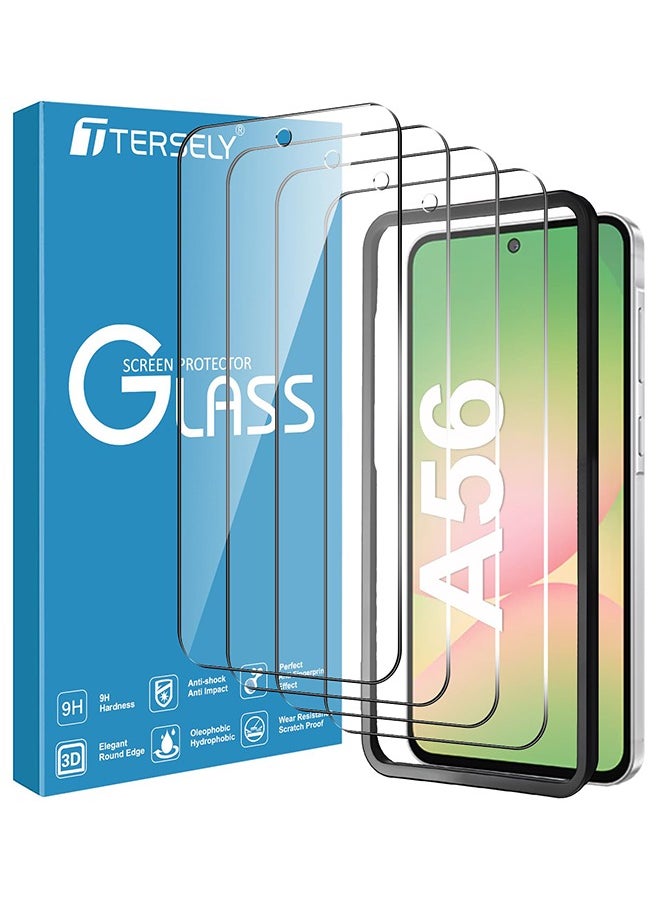 Tersely - [4-Pack]9H Tempered Glass Screen Protector for Samsung Galaxy A56 5G (2025), with Installation Alignment Frame, Support Fingerprint Unlock, Case Friendly, Anti-Scratch Film - Image 1