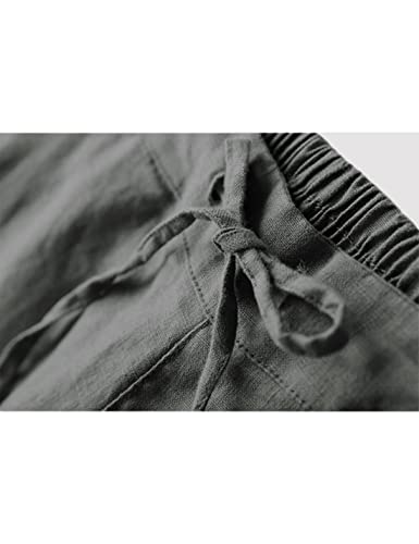 Tanming Linen Pants for Women Summer Casual High Waisted Drawstring White Beach Pant (Darkgrey, XL) - Image 3