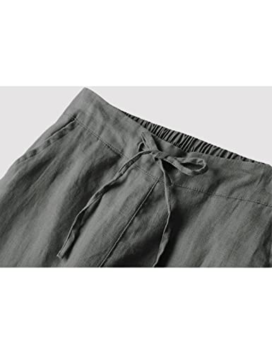 Tanming Linen Pants for Women Summer Casual High Waisted Drawstring White Beach Pant (Darkgrey, XL) - Image 4