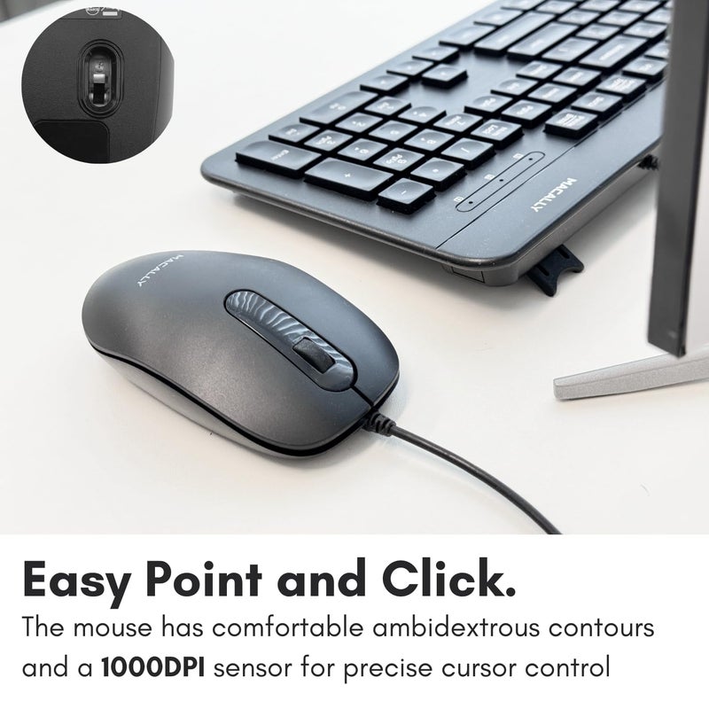 MACALLY Wired Keyboard and Mouse Combo, Macally Slim Full Sized Ergonomic USB Keyboard and Mouse Wired - Quiet Wired Mouse and Keyboard - Wire Corded Keyboard for Laptop and Desktop PC Computer - Image 5