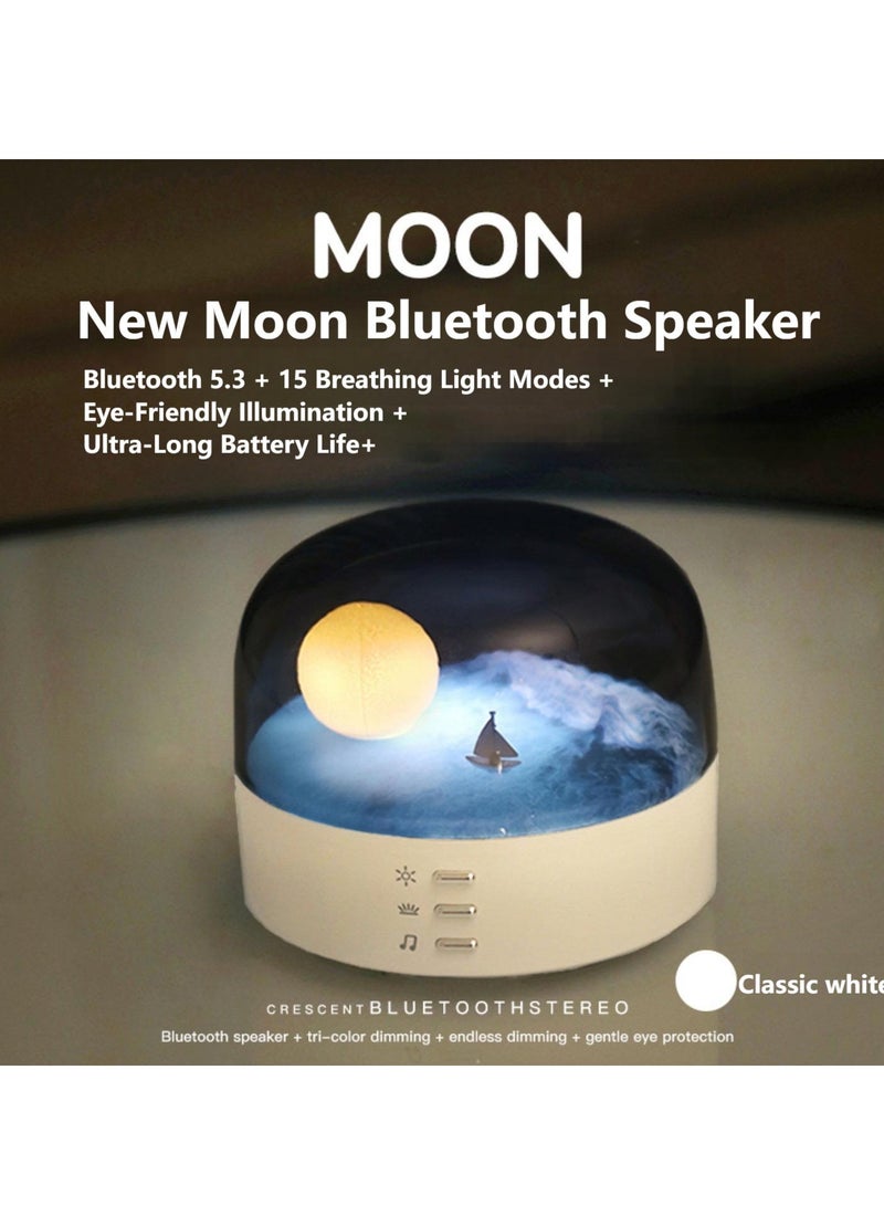 Moonlight Bluetooth Night Light Speaker – 2025 New Crescent Design | Nightlight Mode + 15 Dynamic Breathing Light Effects + Tri-Color Stepless Dimming + Bluetooth 5.3 | Eye-Friendly Bedside Lamp & Sleep Gift for Him/Her  Night-time lights and breathing-pattern-changing lights - Image 1