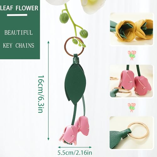 Yzikema Leather Leaf Flower Keychain, Pu Leather Cute Bohemian Accessory Keychain, Portable Key Ring Charm For Women's Wallet Pendant (pink) - Image 4