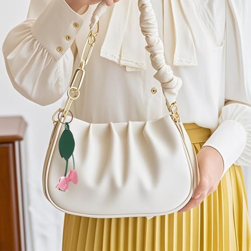 Yzikema Leather Leaf Flower Keychain, Pu Leather Cute Bohemian Accessory Keychain, Portable Key Ring Charm For Women's Wallet Pendant (pink) - Image 3
