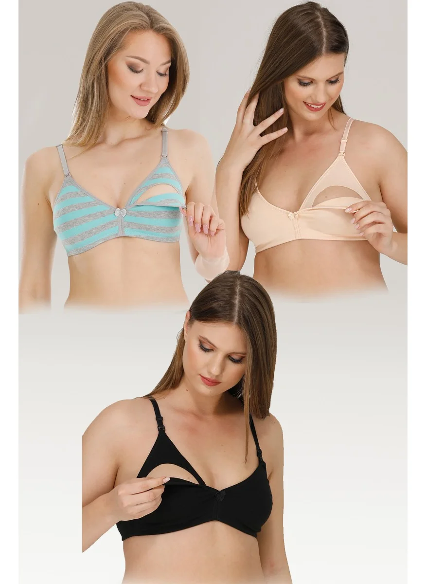 بار لانجري 3-Piece Nursing Bra Black-Ten-Mint Striped