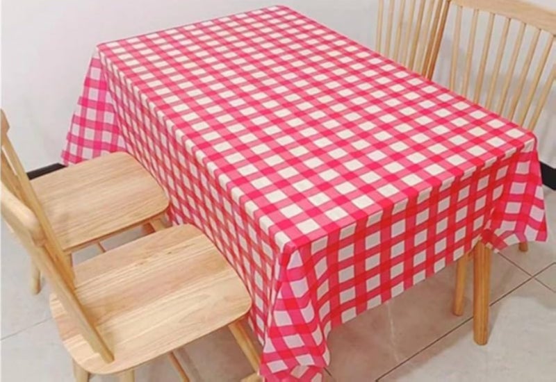 Generic Red and White Checkered Tablecloth, Waterproof Fabric, 137 x 274 cm .hg