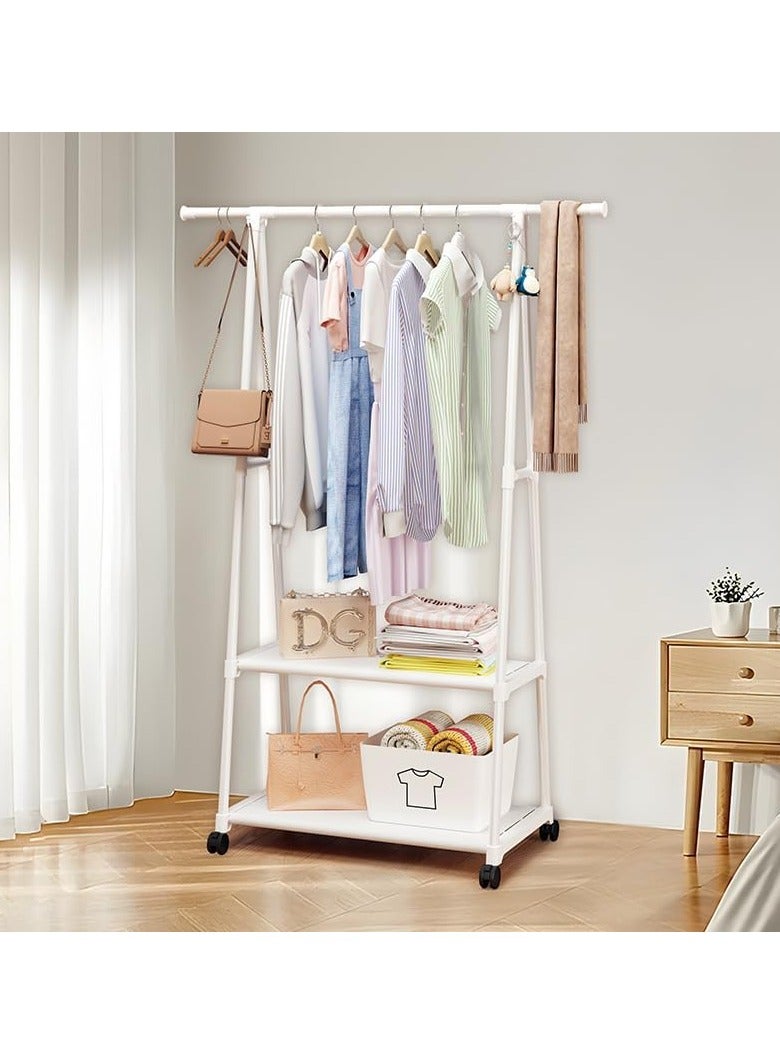 RATSAW Clothes Rack Clothing Rack with Wheels and 2-Tier Storage Shelf Portable Garment Rack Wardrobe Organizer for Bedroom Living Room  White - Image 1
