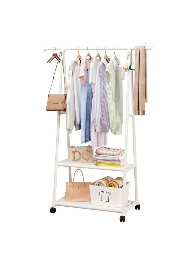 RATSAW Clothes Rack Clothing Rack with Wheels and 2-Tier Storage Shelf Portable Garment Rack Wardrobe Organizer for Bedroom Living Room  White - Image 4