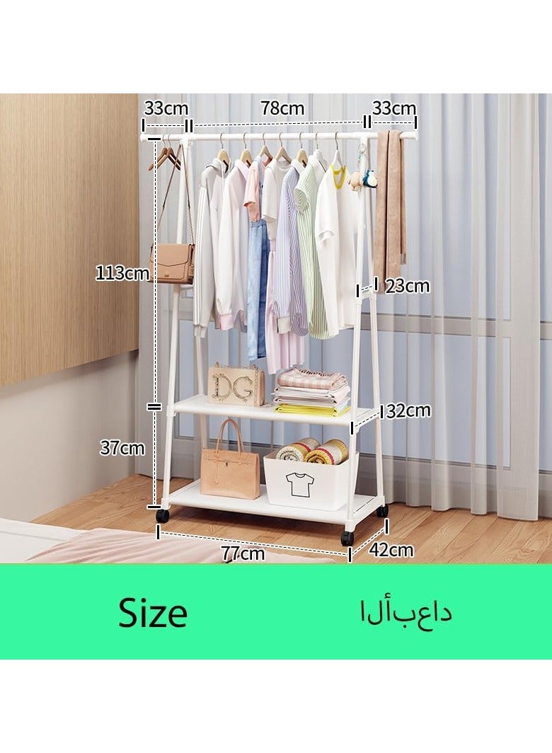 RATSAW Clothes Rack Clothing Rack with Wheels and 2-Tier Storage Shelf Portable Garment Rack Wardrobe Organizer for Bedroom Living Room  White - Image 3