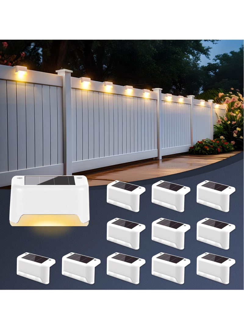 عربست مصابيح سطح شمسية خارجية مقاومة للماء 12 قطعة، مصابيح درجات تعمل بالطاقة الشمسية للسلالم الخارجية والدرجات والأسوار والساحات والفناءات والممرات (أبيض دافئ) - Image 1