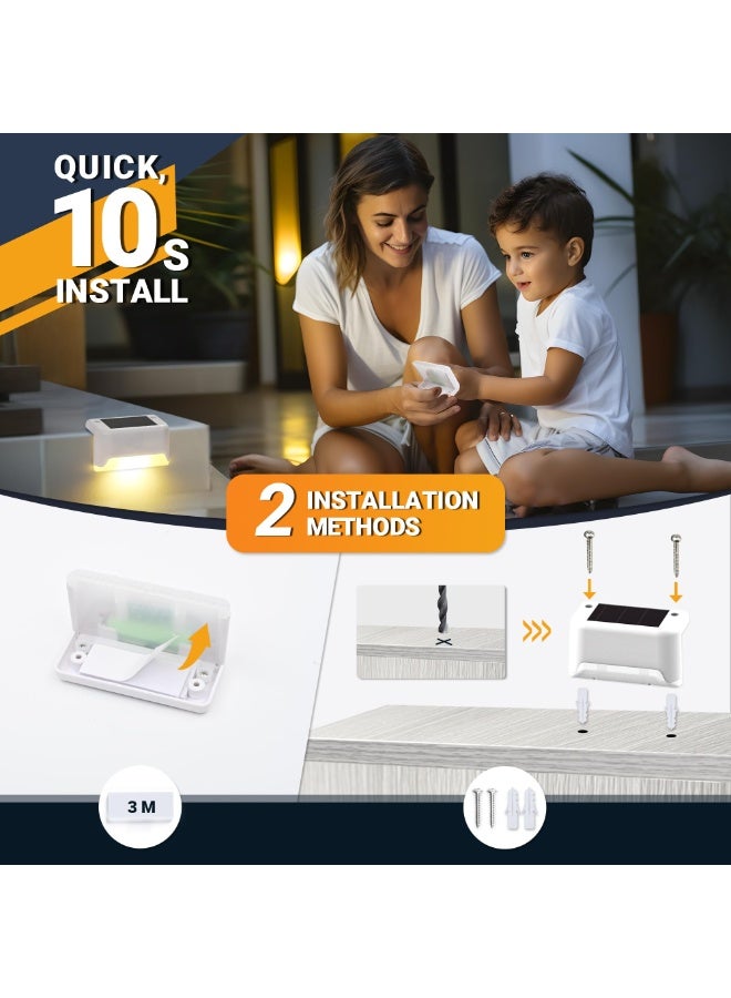 عربست مصابيح سطح شمسية خارجية مقاومة للماء 12 قطعة، مصابيح درجات تعمل بالطاقة الشمسية للسلالم الخارجية والدرجات والأسوار والساحات والفناءات والممرات (أبيض دافئ) - Image 5