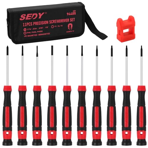 SEDY 11-Piece Precision Screwdriver Set - Magnetic Mini Screwdrivers for Eyeglasses, Watches, Computers, Laptops, Phones - Phillips, Slotted, Torx, Non-Slip Handle, Portable Storage Bag Included - Image 1